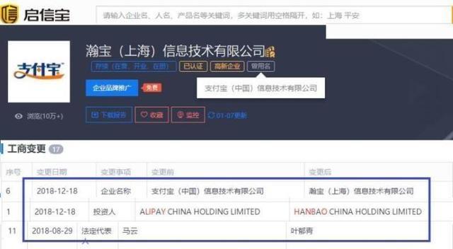 支付宝（中国）信息技术有限公司更名为“瀚宝”